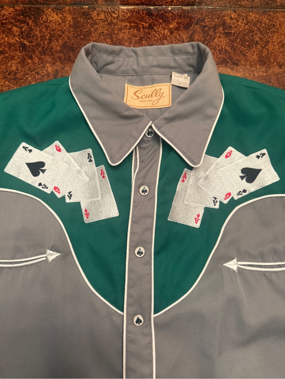 Scully Green & Gray Western Embroidered Card Shirt